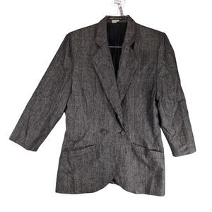 Vtg Umberto Ginocchietti Italy Blazer Jacket Women's US 6 Black Tweed Wool Blend